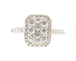 1.42 ctw Round Diamond Rectangle Halo Cluster 18KT White Gold Engagement Ring 
