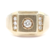 Men's Satin-Finish 0.39 Ctw Round Diamond 10KT Yellow Gold Signet Ring FG 7.49g