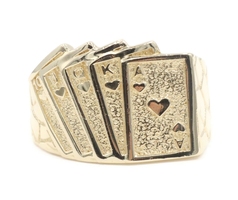 Textured Royal Flush 14KT Yellow Gold Playing Cards Nugget Band Ring CG 9.7g