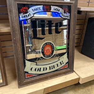 Miller LITE 1980 Woodframe Mirror Ad