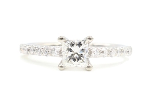 0.90 Ctw Princess & Round Diamond 14KT White Gold Half-Eternity Engagement Ring