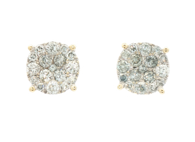 1.70 ctw Round Diamond Double Halo Cluster 10KT Yellow Gold Stud Earrings 3.1g