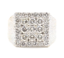 Unique Textured 14KT White Gold 2.35 Ctw Round Diamond Square Cluster Ring 11.2g