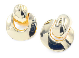 Estate 1.1" High Shine 14KT Yellow Gold Large Doorknocker Earrings - 14.1 Grams