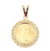 1992 Liberty 1/10 oz Fine Gold Coin in 14KT Yellow Gold Rope Bezel Pendant 32mm