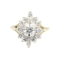 Women's 0.26 Ctw Round Diamond 14KT Yellow Gold Floral Cluster Ring 4.91g FR