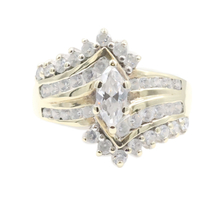 Estate 10KT Yellow Gold Round and Marquise CZ Women's Statement Ring Size 10.5