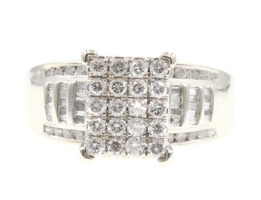 1.18 Ctw Round & Baguette Diamond 10KT White Gold Rectangular Cluster Ring 5.8g 