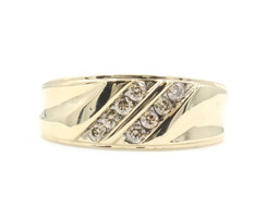 Diagonal 2-Row 1/3 tw Round Diamond 10KT Yellow Gold Channel Wedding Ring by MGW