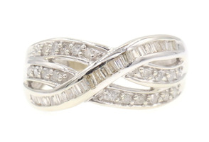 3-Row 10KT White Gold 0.52 Ctw Baguette & Round Diamond Crossover Ring SUN 3.4g