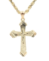 10KT Yellow Gold High Shine Cross Pendant on 20" 10KT Gold Rope Chain Necklace