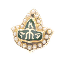 10KT Gold Alpha Kappa Alpha AKA Sorority Member Badge / Pin - Seed Pearls