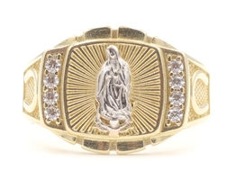 Our Lady of Guadalupe 10KT Yellow & White Gold Cubic Zirconia CZ Statement Ring