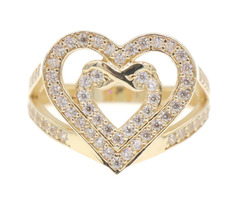 Women's 14KT Yellow Gold Round Cut CZ Double Heart Infinity Cocktail Ring by IST