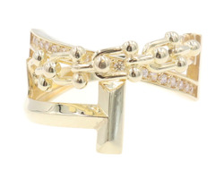 Unique 14KT Yellow Gold U-Link & T-Bar Style Ring w/ Round CZ Accents - 4.20g