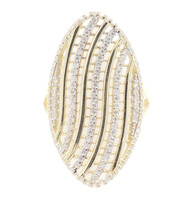 14KT Yellow Gold Round Cubic Zirconia CZ Women's Elegant Elongated Cocktail Ring