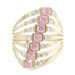 Stacked Semanario-Style 14KT Yellow Gold Pink & Clear Cubic Zirconia Ring 4.7g