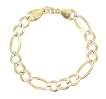 Heavy Diamond-Cut 14KT Two-Tone Gold 9.4mm Wide Figaro Chain Bracelet 8" - 17.8g