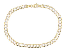 14KT Yellow Gold Two Tone Diamond Cut 4.7mm Wide 8" Curb Link Bracelet - 5.0g 