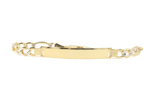High Polish 14KT Yellow Gold Blank ID Bar Diamond-Cut Figaro Bracelet 7" - 6.77g