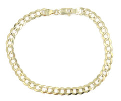 14KT Yellow Gold High Shine 8" 5.6mm Wide Concave Curb Link Bracelet - 7.38g