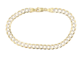 14KT Yellow Gold Two Tone Diamond Cut 5.7mm Wide 8" Curb Link Bracelet - 7.0g