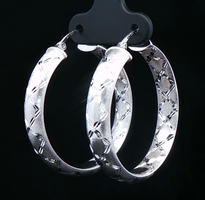 High Shine 1.5" Diamond Cut Satin Finish Sterling Silver 925 Hoop Earrings 8.2g