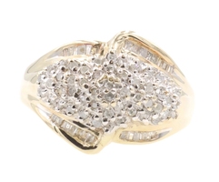1/2 cttw Single Round Cut and Baguette Cut Diamond 10KT Yellow Gold Cluster Ring
