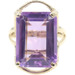 Large 23.0 Ct Emerald-Cut Purple CZ 14KT Yellow Gold Unique Fluted Cocktail Ring