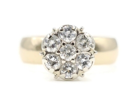 ArtCarved 1.18 Ctw Round Diamond 14KT Yellow Gold Round Flower Cluster Ring 7.5g