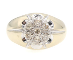 Men's Estate 0.56 Ctw Round Diamond Cluster 10KT Two-Tone Gold Statement Ring