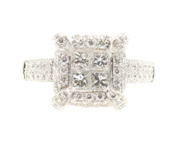 18KT White Gold 1.40 ctw Princess and Round Cut Diamond Hidden Halo Ring 6.2g 