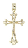 Religious 10KT Yellow Gold Diamond-Cut Fleur De Lis Cross Pendant 1.49" by DZ