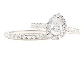 1 1/4 ctw Pearl & Round Cut Lab Created Diamond Halo 14KT Gold Wedding Ring Set