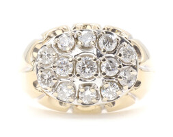 1.43 ctw Round Diamond Oval Kentucky Cluster 14KT Yellow Gold Heavy Ring 9.3g 