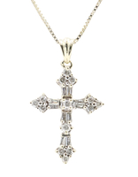 0.65 ctw Round & Baguette Diamond 10KT Gold Cross Pendant on 20.5" 14KT Necklace
