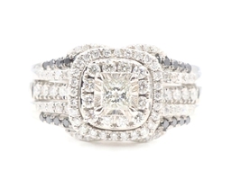 1.58 Ctw Princess & Round Diamond 14KT Gold Double Halo Soldered Wedding Set