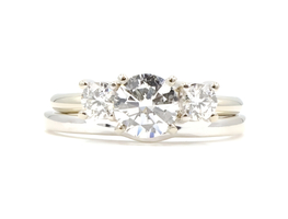 1.35 ctw Round Lab Grown Diamond Past Present Future 14KT Gold Wedding Ring Set