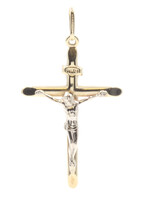 Classic Two Tone 14KT Yellow and White Gold 2" Crucifix Cross Pendant 1.63 Grams