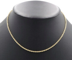 Classic 14KT Yellow Gold 2.4mm High Shine Rope Chain Necklace 16.5" - 5.68 Grams