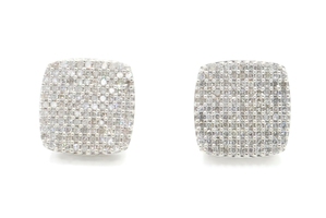 1.17 Ctw Round Diamond 10KT White Gold Cushion Pave Cluster Stud Earrings 11.4mm