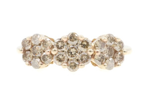 0.72 Ctw Round Champagne Diamond 10KT Yellow Gold Triple Cluster Ring by SJ 2.3g