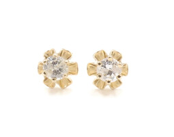 Estate 14K Yellow Gold 0.30 ctw Round Diamond Buttercup Solitaire Stud Earrings 