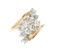 Estate 14KT Yellow Gold Classic 0.90 ctw round Diamond Waterfall Cluster Ring 