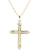 Estate 0.30 ctw Round Diamond Cross 14KT Gold Pendant on 18" 14KT Necklace 4.45g
