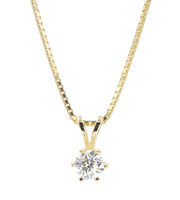 0.55 ctw Round Diamond Solitaire 14KT Yellow Gold Pendant on 18" Box Chain 3.5g