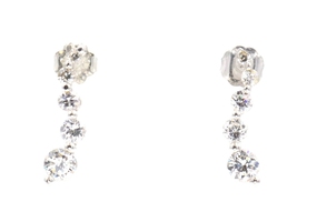10KT White Gold Round Cut Cubic Zirconia (CZ) Women's Journey Stud Earrings 1.5g