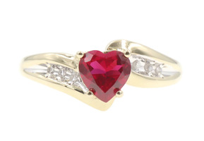 0.70 Ct Heart Cut Lab-Created Ruby & Natural Diamond 10KT Yellow Gold Ring THL