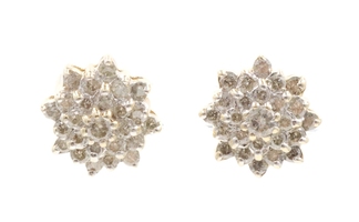 Women's 1.0 Ctw Round Diamond 10KT Yellow Gold 11.4mm Cluster Stud Earrings ZEI