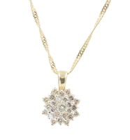 1.00 ctw Round Diamond 10KT Gold Cluster Ring on 14KT Yellow Gold 24.5" Necklace